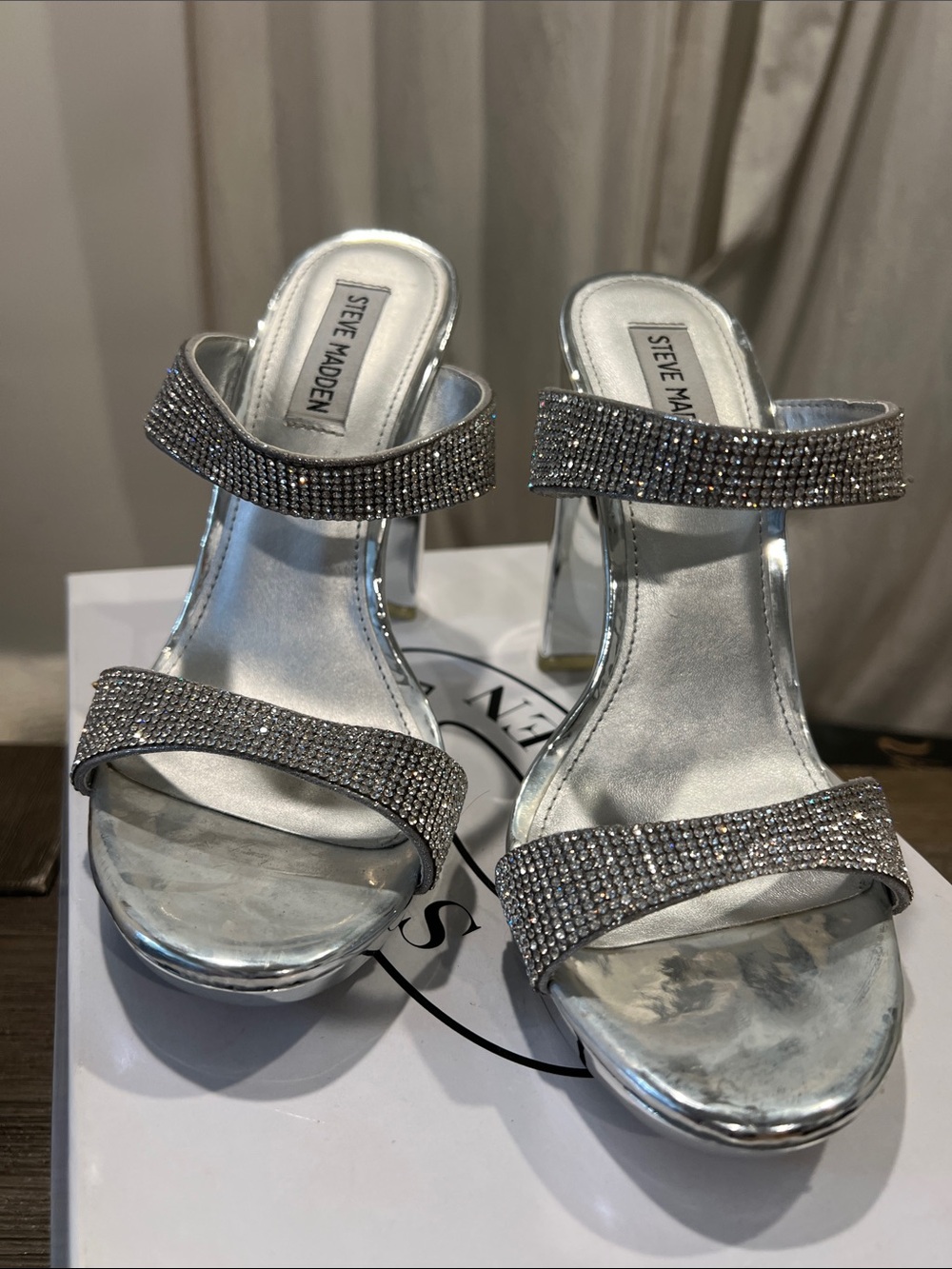 Steve Madden Silver Rhinestone Strap Heels